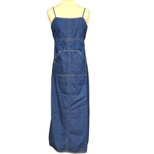 dress jumper sun STARWEAR S/M blue cotton denim spaghetti straps sheath pocket